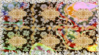 Paisleys zarif çiçek desenli dikişsiz arka plan duvar kâğıdı illüstrasyonuyla klasik stil, modern 3D çizgili sanat altın ve kahverengi desenli çiçek yaprakları ve süslemeleri..