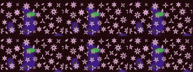 Raster illüstrasyonundaki çiçek desenli çizim. Kahverengi renkte çiçekler.