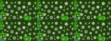 Renkli Bahar Teması eskiz kalıbı. Sevimli çiçek raster deseni. Düz Çiçek Elementleri Tasarımı. Yeşil renkte çiçekler.