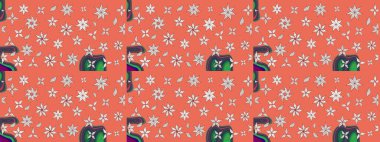 Raster illüstrasyonu. Küçük çiçekteki sevimli çiçek deseni. Turuncu renkte yaz çiçekleri. Raster deseni.