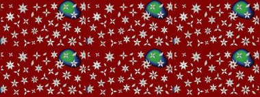 Kırmızı arka planda. Çocuksu tasarım. Tekstil, kumaş, ambalaj, hatıra defteri için hoş bir çiçek arkaplanı. Elle çizilmiş karalama çiçekleri ile Raster çizim deseni.