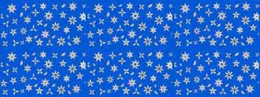 Vadinin mavi renkli çiçekleri. Soyut etnik raster çizim kalıbı. Çiçekler..