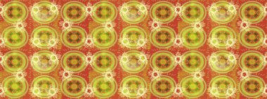 Kar tanelerinin soyut arkaplanlı Noel şablonu. Noel ve yeni yıl moda baskıları için tatil tasarımı. Sarı, turuncu ve nötr kar taneleri. Raster illüstrasyonu.