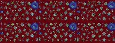 Eskiz geçmişi. Eski usul. Raster illüstrasyonu. Kumaş, tekstil, duvar kağıdı baskısı için. Renkli desenli eskiz deseni, kırmızı çiçekler ve dekoratif elementler.