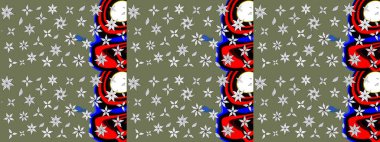 Çiçekli karalama şeklinde Raster çiçek deseni. Raster illüstrasyonu. Yumuşak, yeşil renkte bahar çiçekleri.