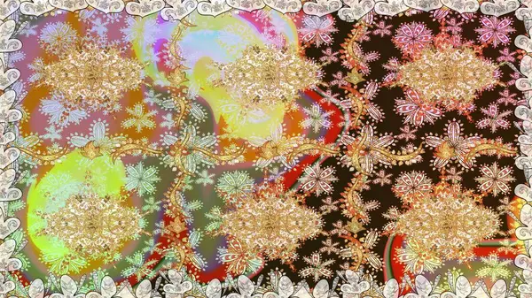 Raster Golden Mehndi kusursuz desen. Kahverengi renkte desen. Kına dövmeli süs çiçekleri, altın çıkartmalar, mehndi ve yoga tasarımı, kartlar ve parmak izleri..