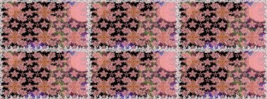 Raster Floral Illustration, Asyalı tekstil. Tarafsız renklerde etnik çiçeklerle kusursuz bir desen..