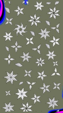 Yumuşak, yeşil renkli bahar çiçekleri. Raster illüstrasyonu. Yaprak ve çiçeklerin suluboya resmi, yeşil renkte çizim deseni.