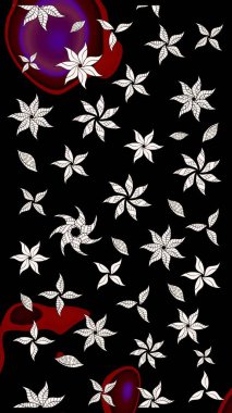 Güzel kumaş deseni. Raster suluboya deseni, narin çiçekler, siyah çiçekler, tebrik kartı şablonu..