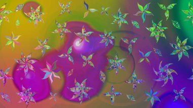 Düz Çiçek Elementleri Tasarımı. Renkli Bahar Teması eskiz kalıbı. Çiçek deseni. Raster çizimi. Güzel kumaş deseni..