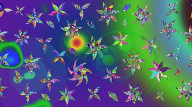 Arkaplan dokusu, duvar kağıdı, yeşil renkli çiçek teması. Kabile sanatı boho baskısı, klasik çiçek arkaplanı. Soyut etnik raster çizim kalıbı.