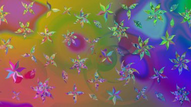 Yeşil renkli Asya tekstili. Raster illüstrasyonu. Suluboya çiçekli çiçek deseni.