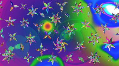 Suluboya tarzında mavi renkte. Küçük çiçekli yay deseni çiz. Raster illüstrasyonu.