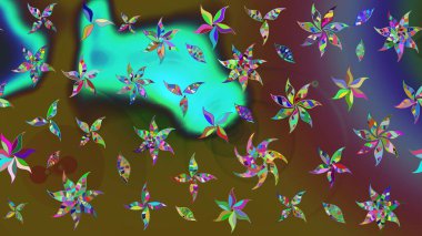 Düz Çiçek Elementleri Tasarımı. Yeşil renkli çiçekler. Sketch Colour Spring Theme eskiz kalıbı. Sevimli çiçek raster deseni.