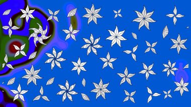 Modern, mavi raster arka plan duvar kağıdı çizimi, klasik çizgili desenli desenli çiçekler, çiçekli süsler. Çiçekli el çizimi çizimi deseni.