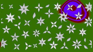 Raster çiçek desenli çiçek deseni, yapraklar, dekoratif elementler, sıçrama, lekeler, el çizimi kontur çizgileri ve Doodle çizim stili, grafik raster çizim çizimi.