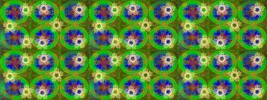 Kış konsepti Yeşil, mavi ve kahverengi renkte kar tanesinden yapılmış kış deseni. Raster illüstrasyonu. Düz yatıyordu.