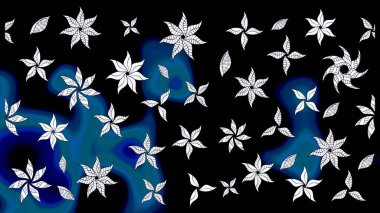 Siyah renkli Asya tekstili. Çiçek desenli çizim. Raster illüstrasyonu.