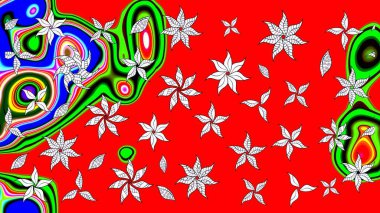 Küçük çiçekteki sevimli çiçek deseni. Kırmızı renklerde. Raster deseni. Raster illüstrasyonu. Soyut çiçek çizim kalıbı arkaplanı.