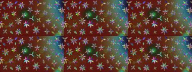 Raster illüstrasyonundaki çiçek desenli çizim. Kahverengi renkte çiçekler.