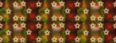 Sanat terapisi tarzı zen çizim için kahverengi, yeşil ve kırmızı mandala şeklinde kar taneleri. El çizimi, dövme stili, kumaş tasarımı ve Raster illüstrasyonunda kartlar..