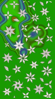 Çiçek desenli çizim. Yeşil renkli çiçekler. Asya tekstil tarzında. Raster illüstrasyonu. Raster illüstrasyonu.