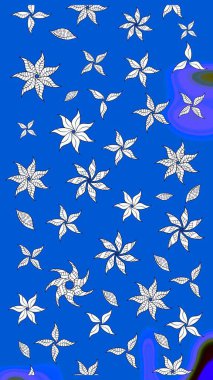 Tropik çiçek desenleri. Raster illüstrasyonu. Mavi renkte çiçekler.