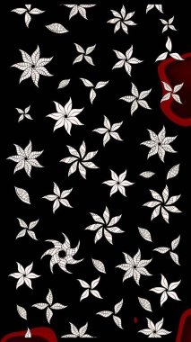 Raster illüstrasyonundaki çiçek desenli çizim. Siyah renkte çiçekler.