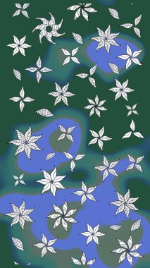 Güzel kumaş deseni. Raster illüstrasyonu. Yeşil renklerde. Raster illüstrasyonunda çiçek deseni çizimi.