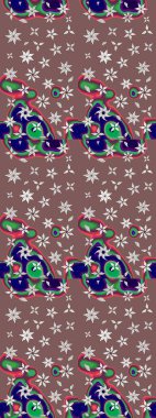 Halk tarzı. Modern çiçek arkaplanı. Parlak renkli çiçekleri ve kahverengi renkli yaprakları olan harika bir çiçek deseni. Moda baskıları için zarif bir şablon.