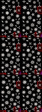 Siyah renkler üzerine çiçek desenli eskiz, el yapımı papatyalar, papatyalar. Tekrarlayan çiçek arkaplanı, zarif siyah çiçekler duvar kağıdı..