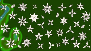 Raster çiçek desenli çiçek deseni, yapraklar, dekoratif elementler, sıçrama, lekeler, el çizimi kontur çizgileri ve Doodle çizim stili, grafik raster çizim çizimi.