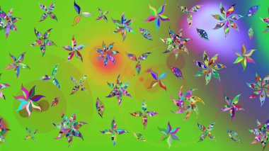 Raster Illustrasyon 'daki Çiçek Deseni' nin son moda çizimi. Renkli Yaz Temalı eskiz kalıbı. Yeşil renkli çiçekler. Düz Çiçek Elementleri Tasarımı.