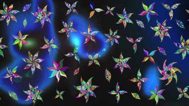 Parlak renkli çiçekleri ve gri renkli yaprakları olan harika bir çiçek deseni. Moda baskıları için zarif bir şablon. Modern çiçek arkaplanı. Halk stili.