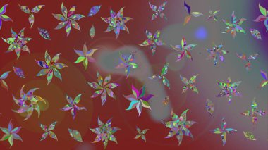 Raster illüstrasyonu. Asya tekstil tarzında. Çiçek desenli çizim. Raster illüstrasyonu. Kahverengi renkte çiçekler.