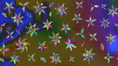 Raster illüstrasyonundaki çiçek desenli çizim. Düz Çiçek Elementleri Tasarımı. Renkli Bahar Teması eskiz kalıbı. Güzel kumaş deseni.