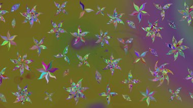 Düz Çiçek Elementleri Tasarımı. Renkli Bahar Teması eskiz kalıbı. Kahverengi renkli çiçekler. Raster illüstrasyonunda çiçek deseni çizimi.