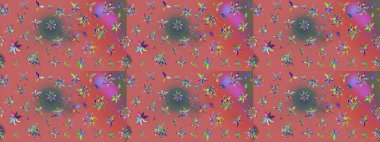 Çiçek süslemeli çizim deseni. Pembe renkli çiçekler. Raster illüstrasyonu.