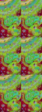 Hediye ambalaj kağıdı, tebrik kartları, posterler ve pankart tasarımı. Yeşil renkli çiçekler. Raster düz çiçek çizim deseni.