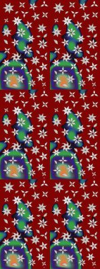 Ağaç dallı bahar çiçekleri, çiçek siluetiyle kırmızı renkte desen. Raster deseni.