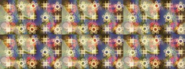 Üzerinde gelincikler ve vadi zambakları olan renkli çiçek desenli nakış deseni. Tarafsız, bej ve kahverengi renkli geleneksel halk çiçekleri tekstil tasarımı için.