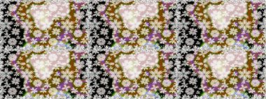 Kumaş, tekstil, duvar kağıdı baskısı için. Miles Fleur, süslü püslü bir süs. Raster illüstrasyonu. Tomurcukları papatya çiçekleri olan sevimli bir çiçek deseni. Eski usul. Kusursuz arkaplan.