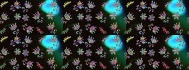 Çiçek arkaplan. Raster deseni. Çiçek kolajı. Doğa. Çiçek kompozisyonu. Küçük çiçekte güzel bir desen var. - siyah, mavi ve gri çiçekler.