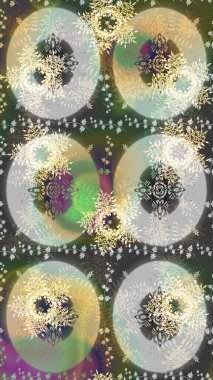 Gri, nötr ve yeşil kar taneleri. Kar tanelerinin soyut arkaplanlı Noel arkaplanı. Güzel tasarım. Raster illüstrasyonu. Noel için tatil tasarımı, Yeni Yıl moda baskıları.