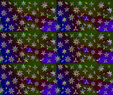 Çiçek desenli eskiz, darbeler, sıçramalar, yaz çiçekleri. Raster illüstrasyonu. Kahverengi renkte çiçekler.