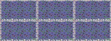 Nakış, egzotik kelebeklerle süslenmiş çiçeksiz desenler. Menekşe rengi geleneksel halk çiçekleri dekoru ve giysi tasarımı için yeşil arka plan. Kart, yazdırma, davet için basit şirin desen