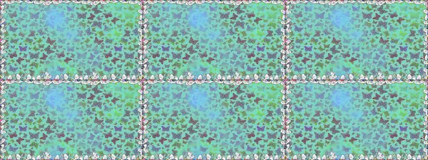 Raster. Kağıt, kumaş ve ambalaj için uygun. Kusursuz desen. Mavi ve nötr arka planda kelebekler.