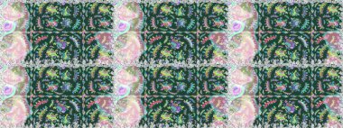 Doğum günü kartı ya da düğün davetiyesi. Yeşil ve nötr renklerde. Çiçekli tebrik kartı. Raster illüstrasyonu. Çiçek arkaplan. Suluboya çiçek buketi.