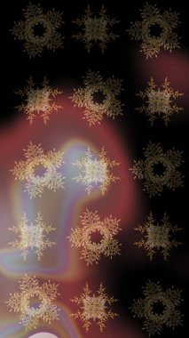 Düşen Noel stili kar taneleri. İllüzyon. Kar taneleri, kar yağışı. Güzel, siyah, kahverengi ve gri kar taneleri renkli bir arka planda izole edilmiş..