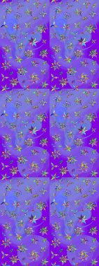 Mor renkli çiçekler. Mor renkli çiçek çizimi. Çiçek deseni. Raster illüstrasyonu. Şatafatlı bahar bahçesi dokusu.